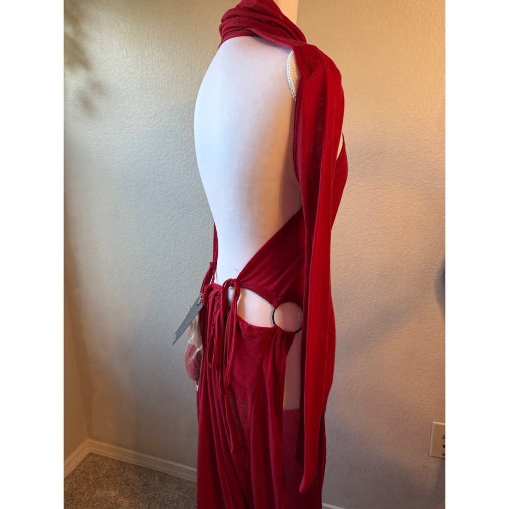 Darker Wavs Dolls Kill Red Sheer Cutout Maxi Dress with Shrug Medium NWT - Picture 7 of 10